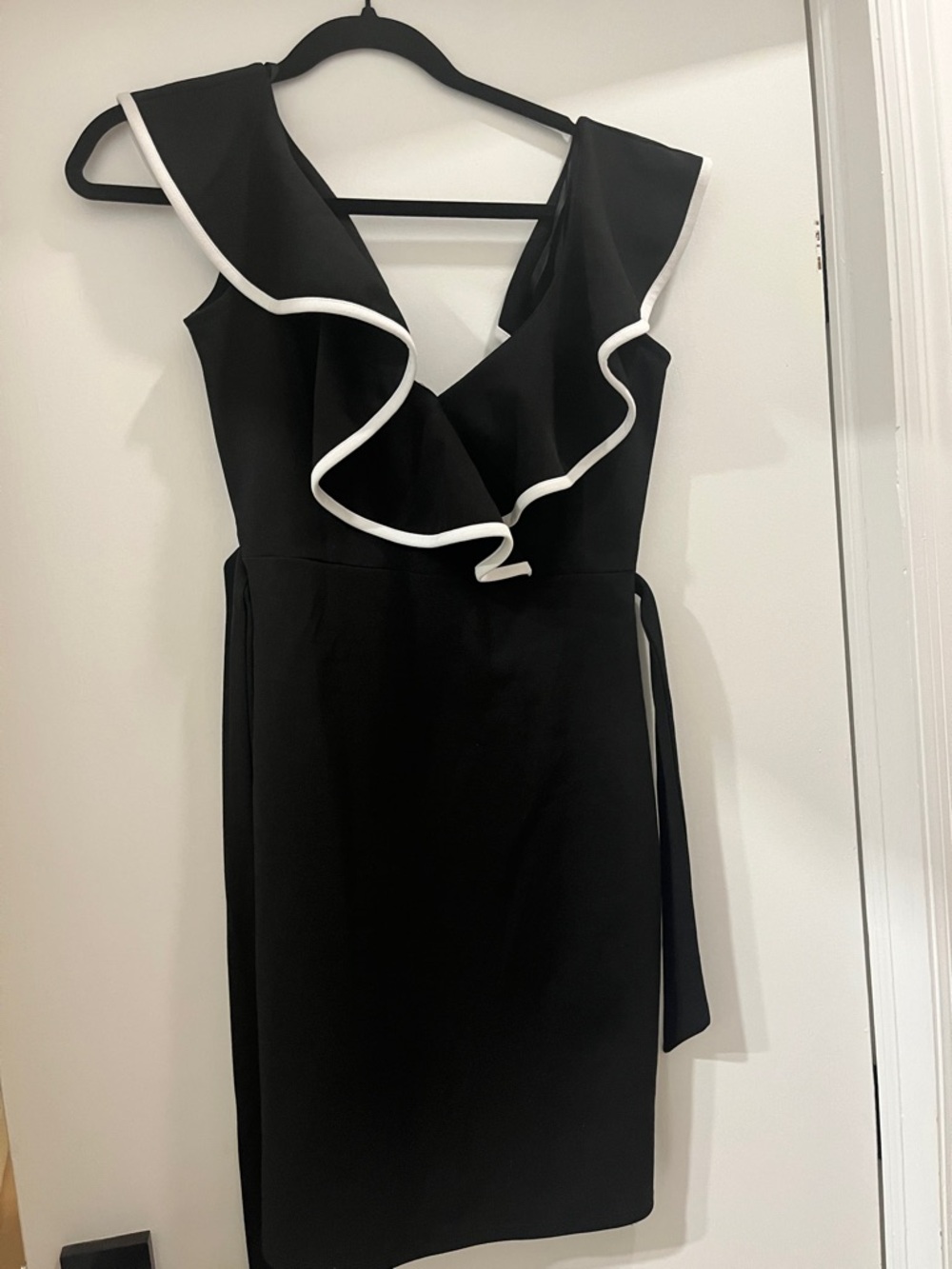 Bebe Black Ruffle-Trim Sheath Dress